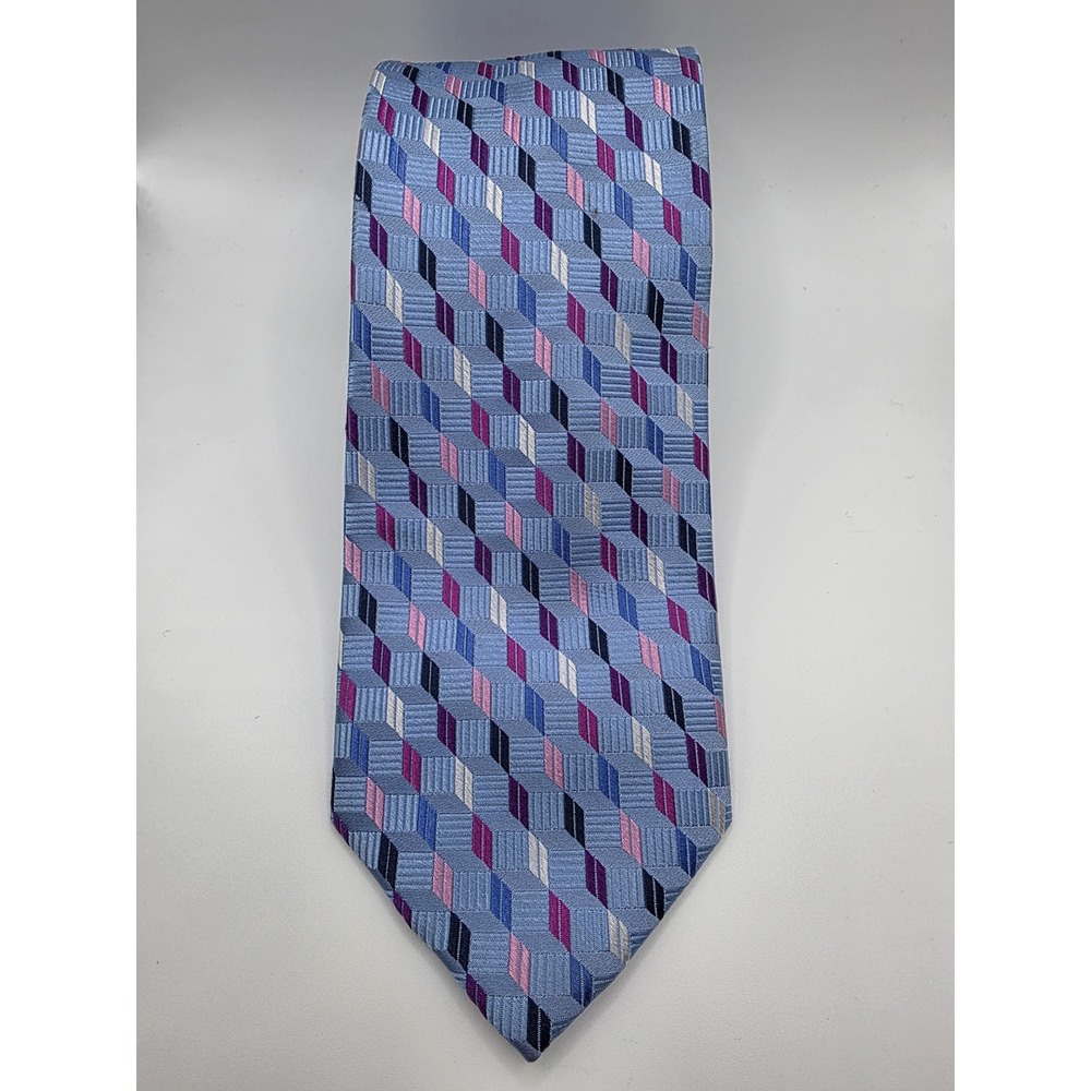 Haines & Bonner Of London Geometric Pattern‎ Silk Necktie Men Blue Pink Purple